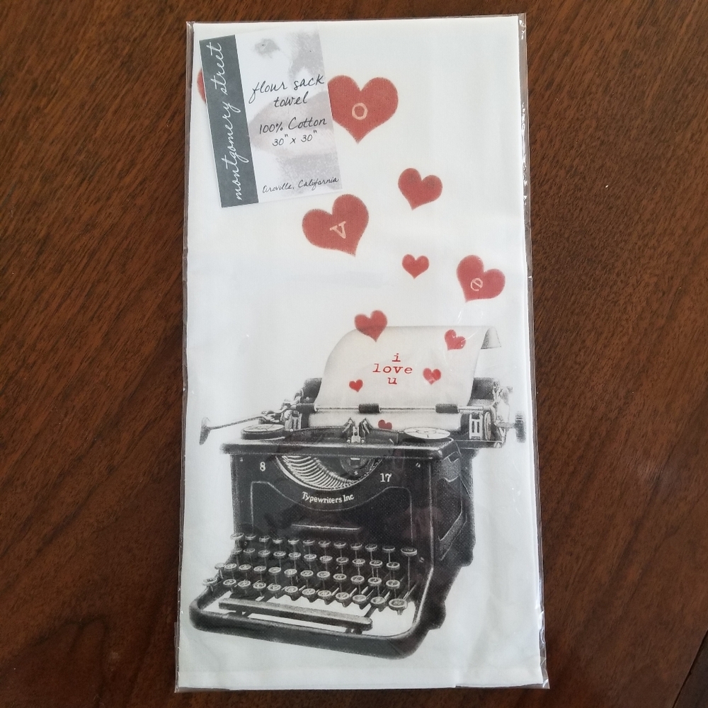 2/$14 Montgomery Street Flour Sack Dish Towel Vintage Typewriter LOVE